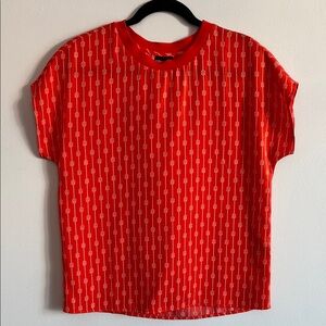 Icone Simons Red Patterned Short Sleeve Blouse
